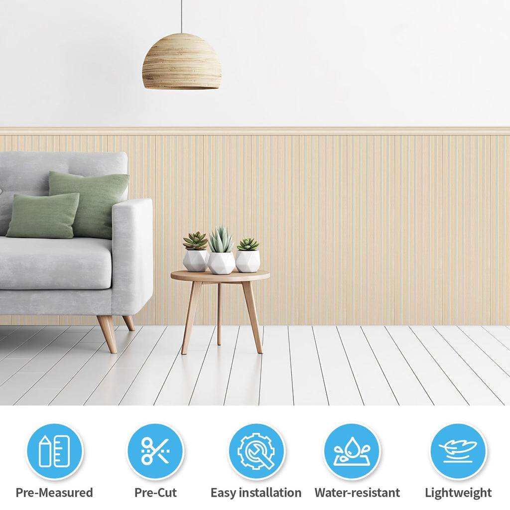 Beadboard Wainscoting Wall Panel Kit, 37.8 x 9.84 Inch, White Ash