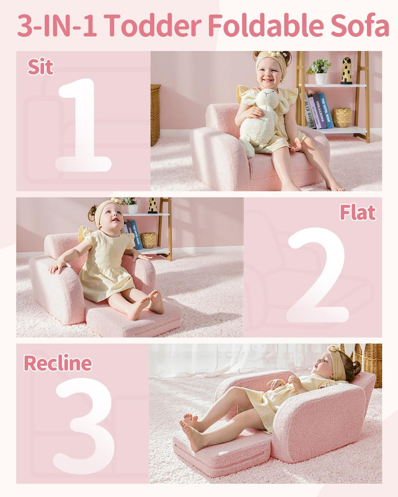 In-1 Toddler Couch, Toddler Chairs Comfy 2-3 Years Old, Pink