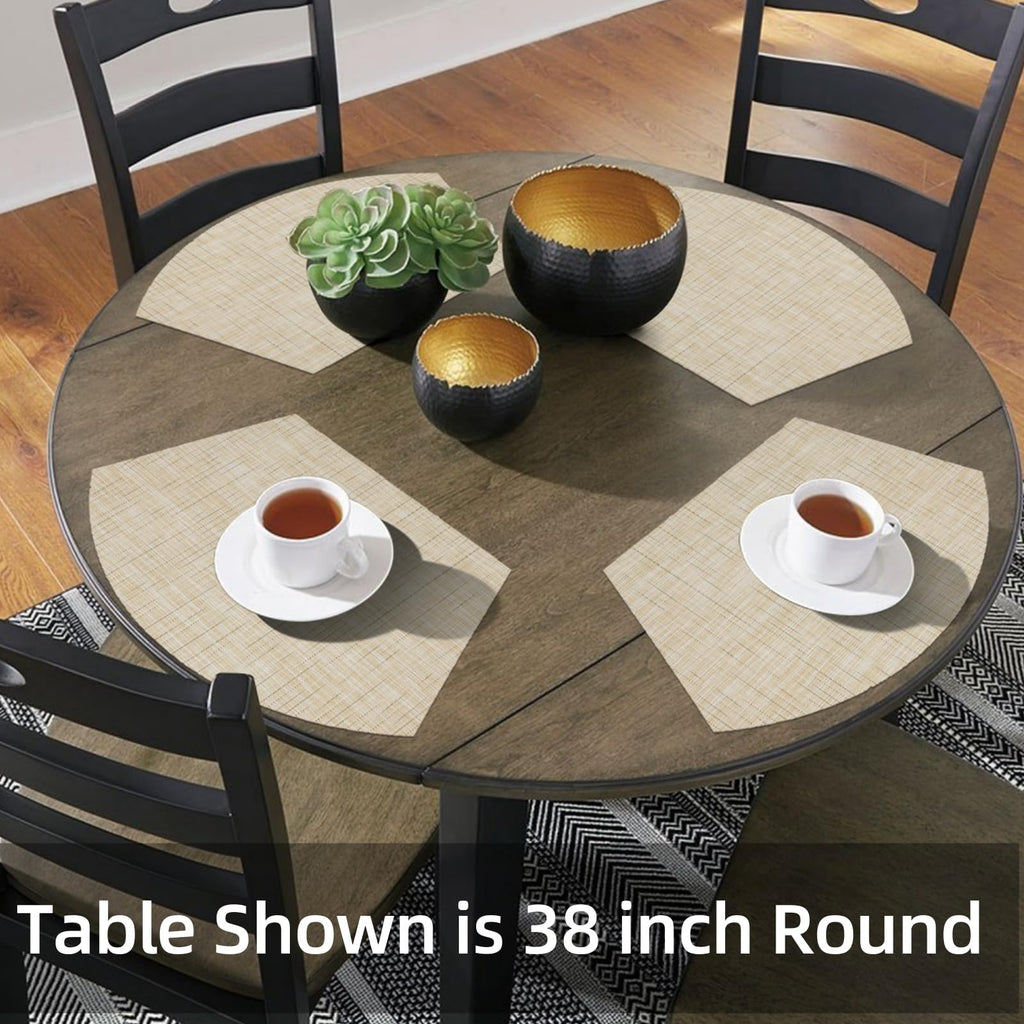 Round Table Placemats Wedge Shaped Placemat Set of 4 Non Slip Heat Resistant Woven Vinyl Table Mats Wipe Clean Indoor