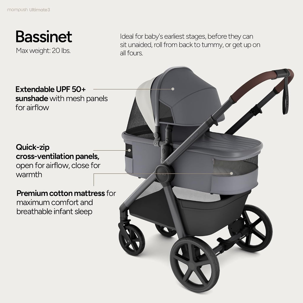 Ultimate 3 Full-Size Stroller with Bassinet, Newborn to Toddler