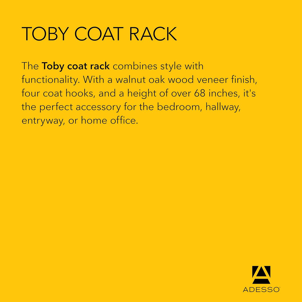 Toby Coat Rack with Natural Oak Finish - Space-Saving Entryway Organizer Perfect for Coats, Bags, Purses and Hats - 6