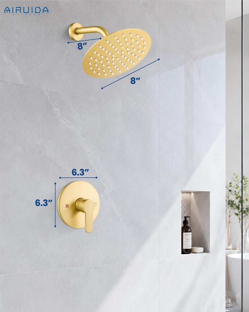 8 Inch Brushed Gold Shower Faucet Set,Shower Valve Kit