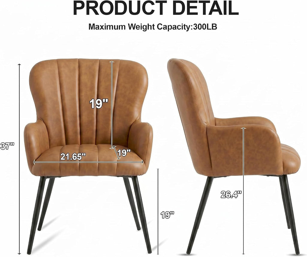 Leather Accent Chair of 2 | Modern Brown High Back Wingback Vintage Extra-wide Seat Armchair Leisure Area Home Office