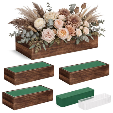 4 Set Wood Rectangle Boxes 12x4 Inch Rustic Planter with Liner