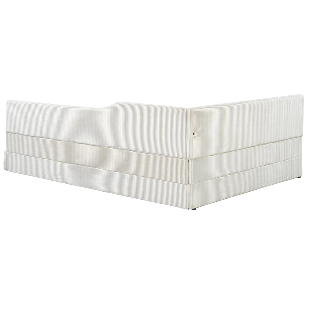 Full Corner bedframe with Comfortable backrest, Upholstered daybed, L-Shape daybed Living Room, Beige + Corduroy