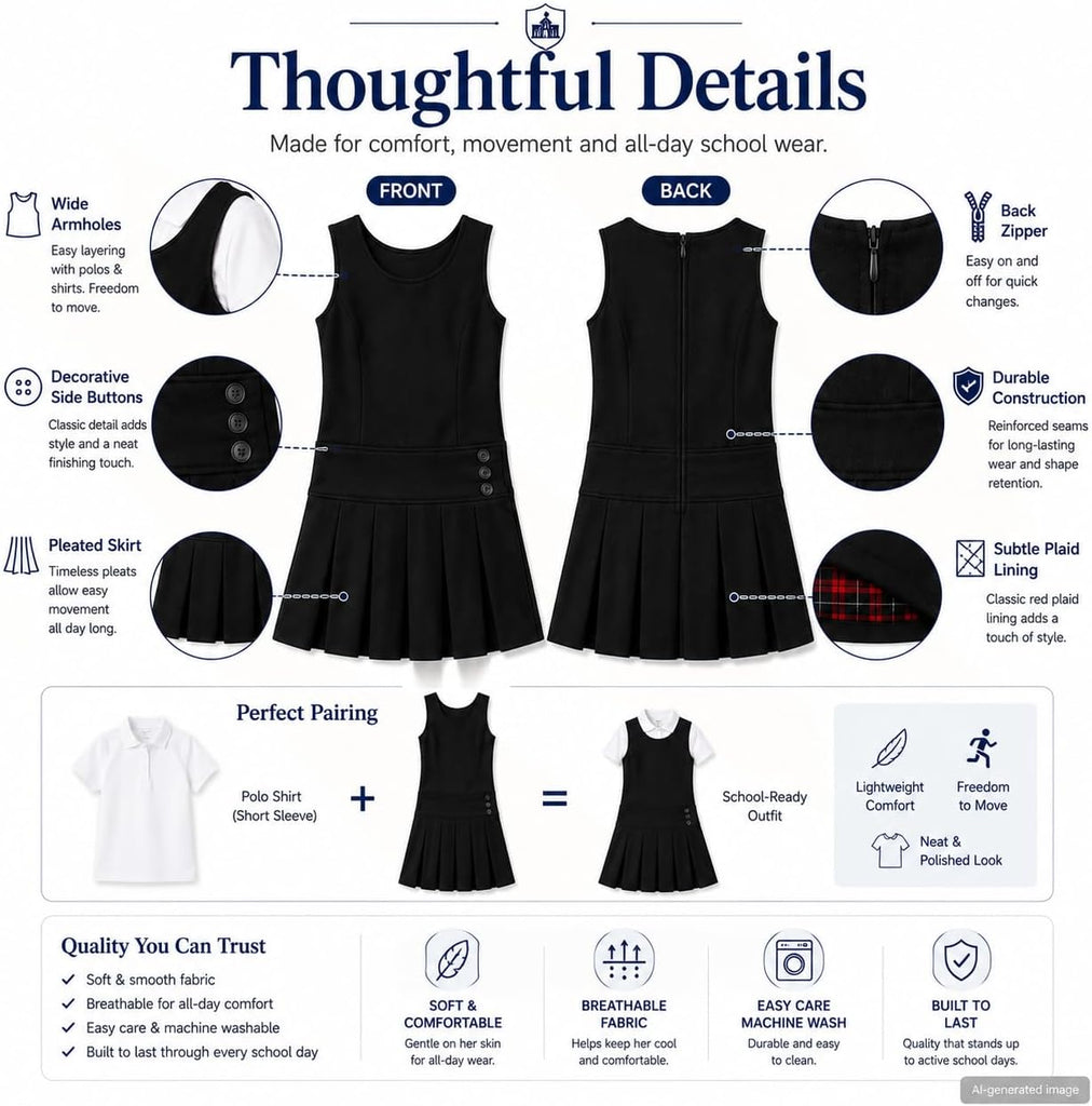Girls School Uniform Jumper: Sleeveless Pleated Dress