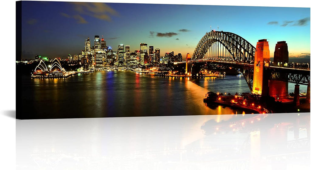 Large Modern City Night Picture for Wall Decor Panoramic Australia Sydney Bridge Cityscape Skyline Canvas Prints