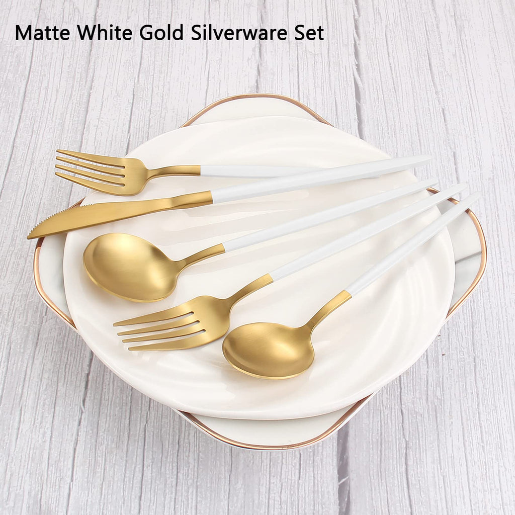 Matte White Gold Silverware Set, 20-Piece Stainless Steel Flatware Set, Satin Finish tableware Cutlery Set, Service