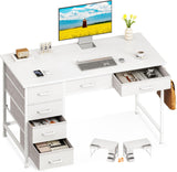 Computer Desk with 6 Drawers, 40 Inch Small Desk with Storage, Reversible Desk with Headphone Hook, Work Study Table