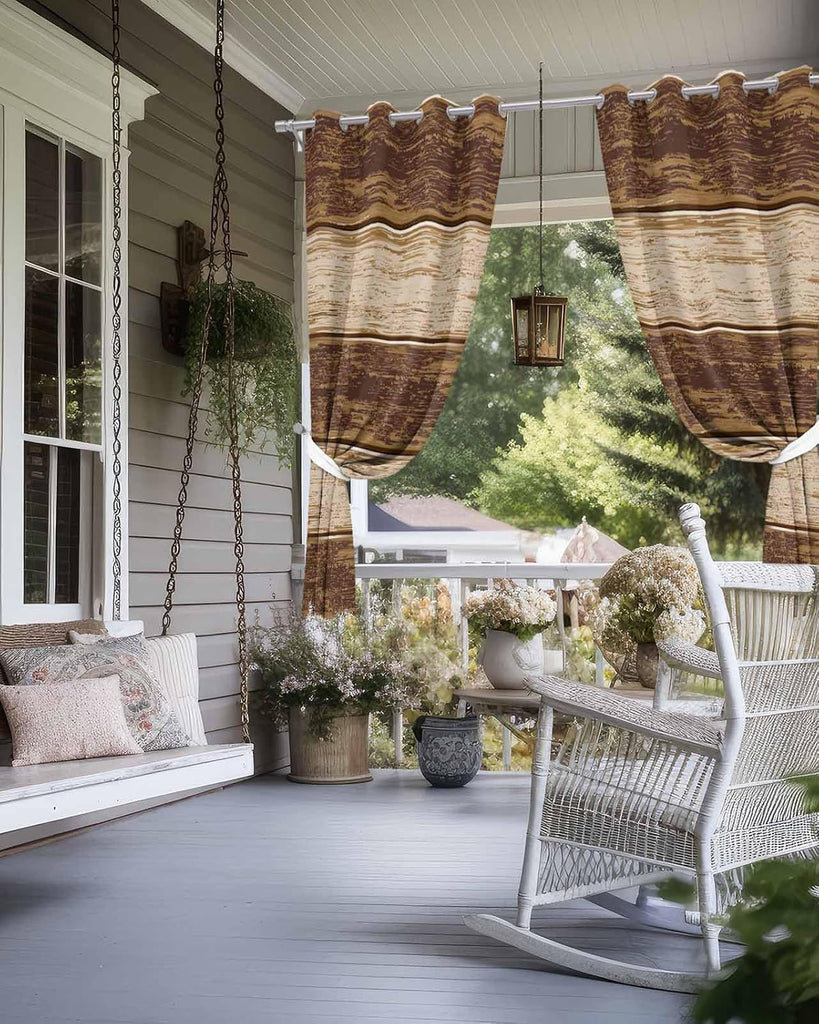 Outdoor Curtains Waterproof, Farmhouse Wood Grain Privacy Screen Outdoor Front Porch Decor, Grommet Outside Curtains