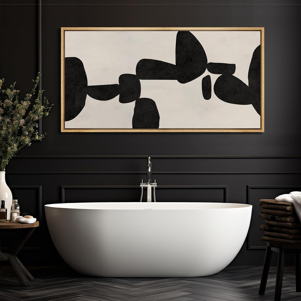 Extra Large Framed Canvas Print Wall Art Modern Abstract Black and White Shapes Antique Retro Fine Art Illustrations