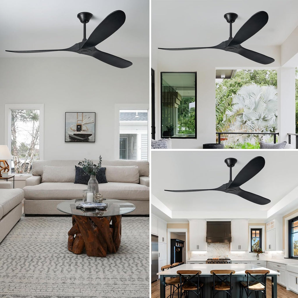 Inspired Maverick Style 72" Ceiling Fan without Lights, Remote and App Control, 3 Solid Wood Fan Blades, 6 Fan Speeds
