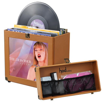 Vinyl Record Storage Box with Lock Record Organizer Storage for 30+ Single Records 12-inch Water Resistant
