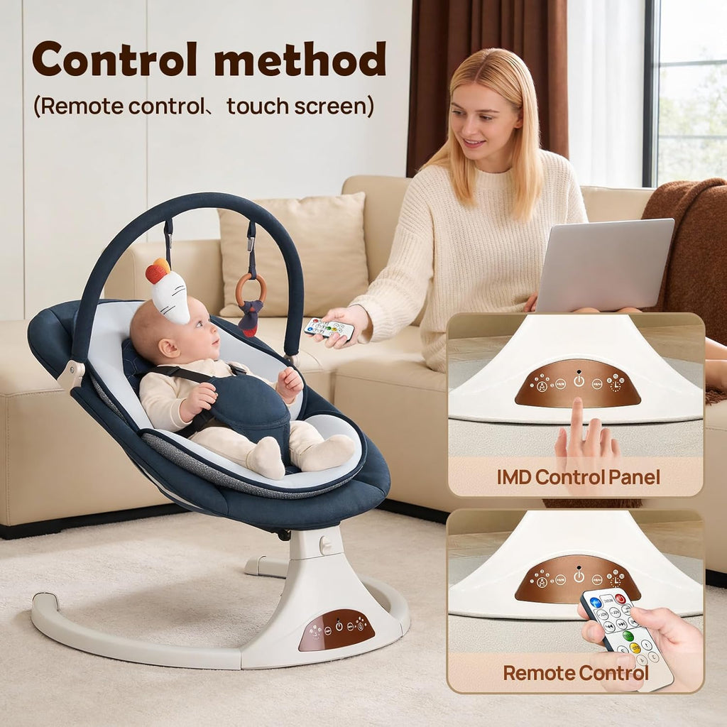 Electric Baby Swing with Remote 5 Speeds Bluetooth & Safety Lock Dark Blue
