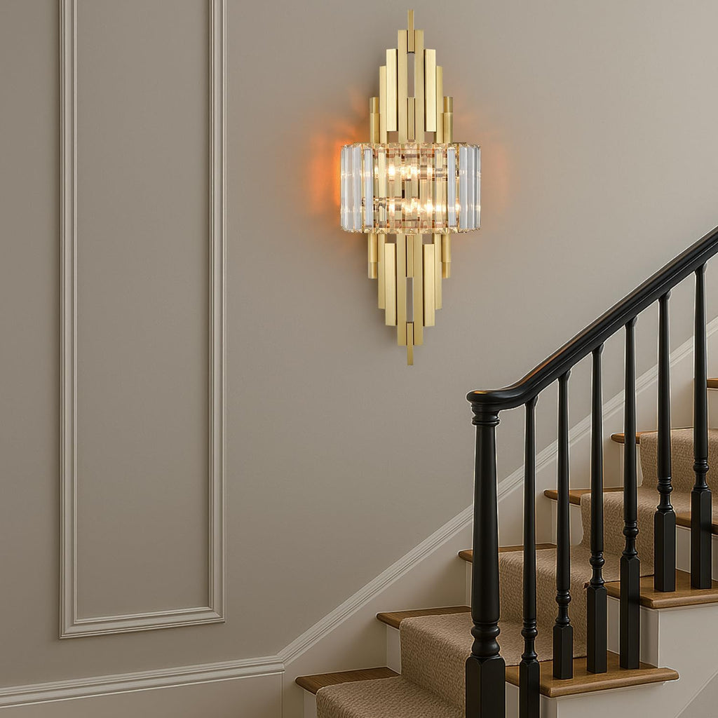 Modern Wall Sconces 2-Light Brushed Gold Wall Sconces Crystal Wall Light for Living Room Bedside Stairway Hallway
