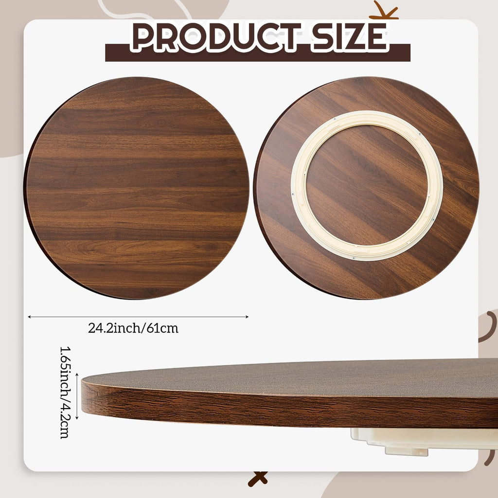24'' Lazy Susan Turntable Tray for Table Top, Black Walnut