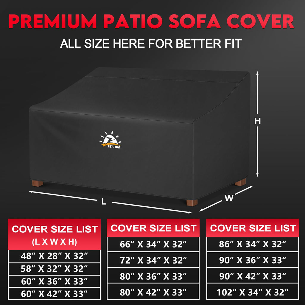 Patio Sofa Cover 86 Inch - 600D Outdoor Couch Cover Waterproof & Heavy Duty, Large 3-Seater Furniture Covers for