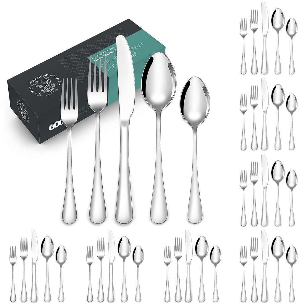 Silverware Set for 8, 40-Pieces Heavy Duty Stainless Steel Flatware Utensils Cutlery Set, Steak Knife/Spoons/Forks