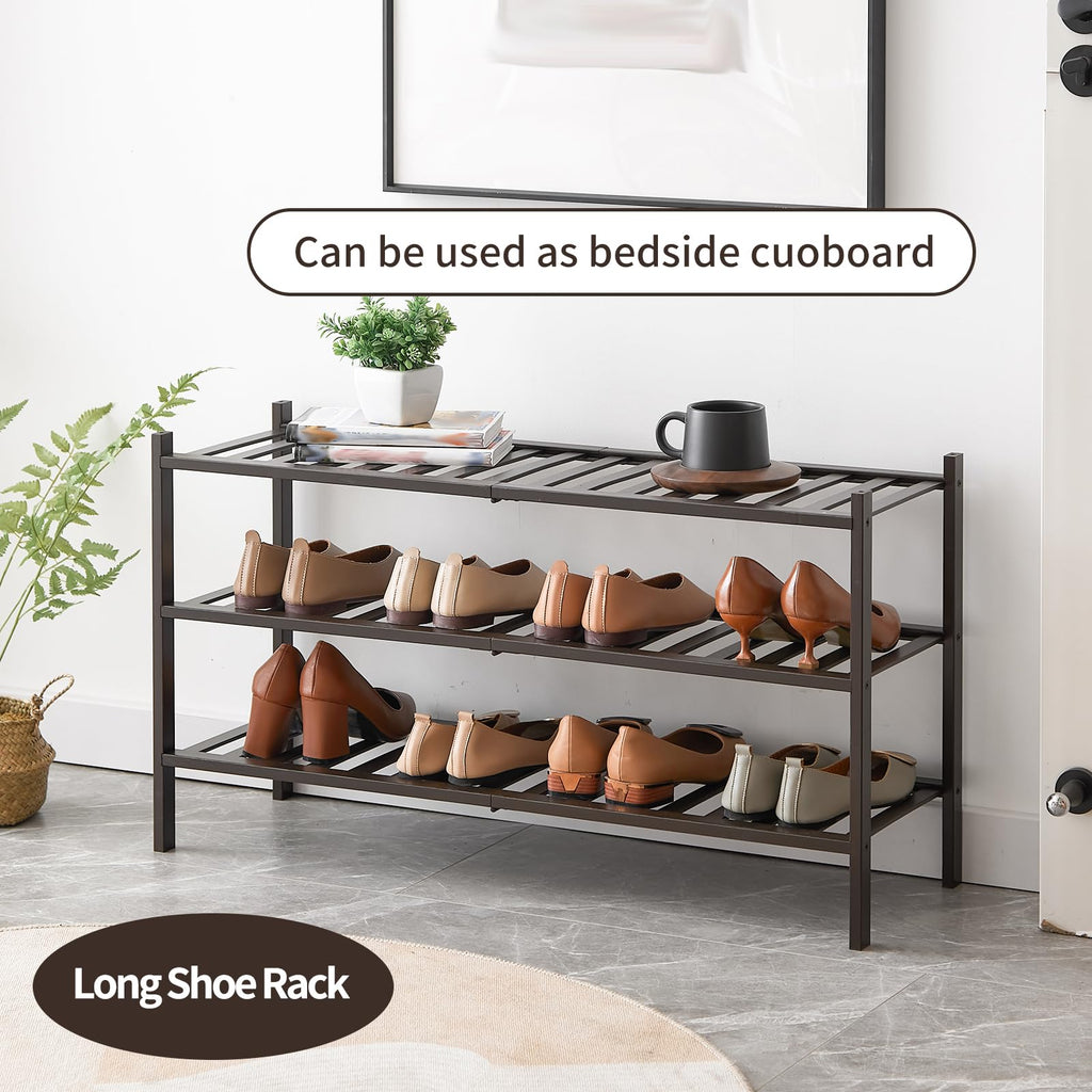 Long Shoe Rack, Bamboo Stackable Shoe Shelf Storage Organizer, Shoe Stand for Closet, Entryway and Hallway (Brown