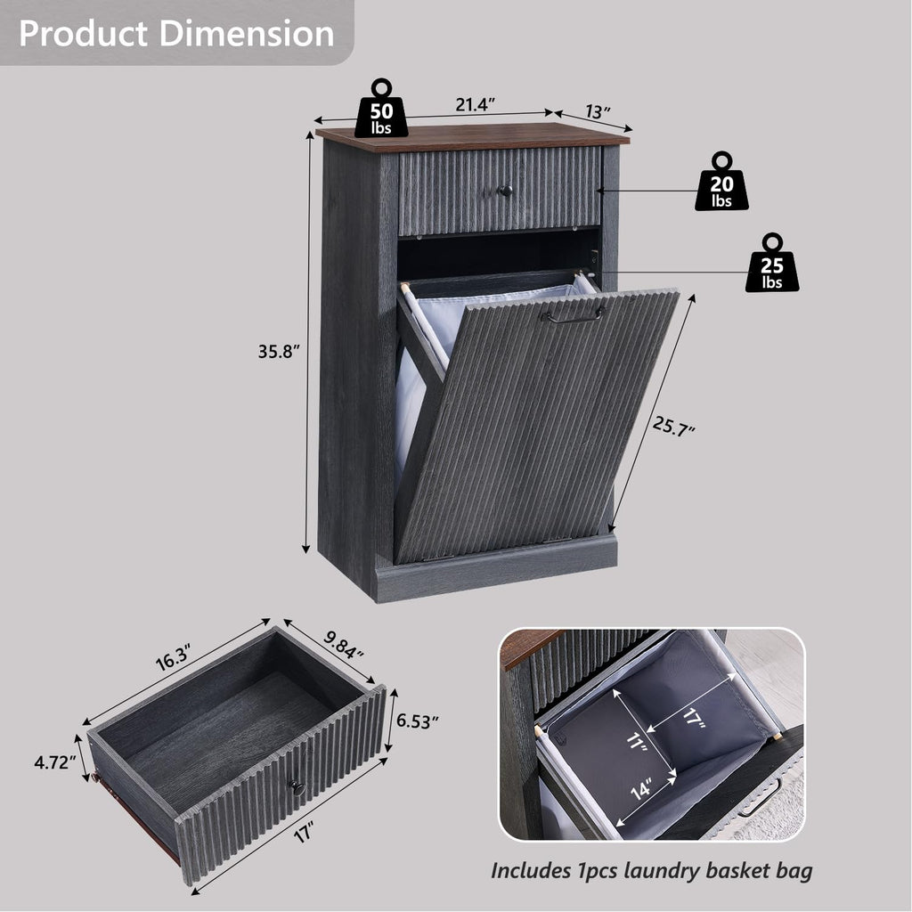 Tilt Out Laundry Hamper Cabinet, Modern Trash Can Cabinet, Dark Gray