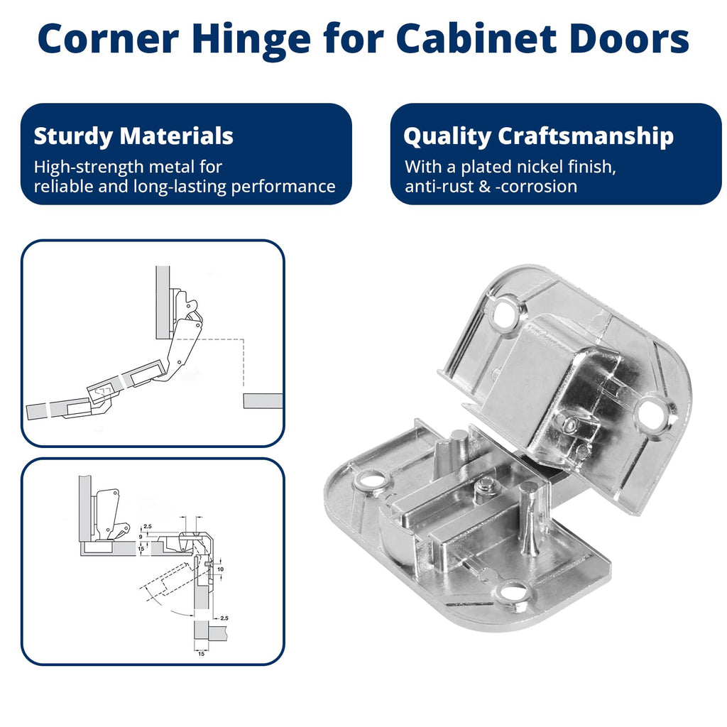 1-Pack Adjustable Concealed Pie-Cut Corner Cabinet Hinge 343.90.710 Hinges