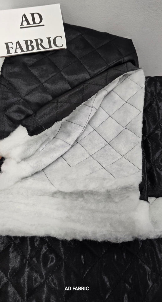 Polyester Quilted Padded Lining Fabric Black, 60" Wide, Sold by Yard, in Yards Continuous.