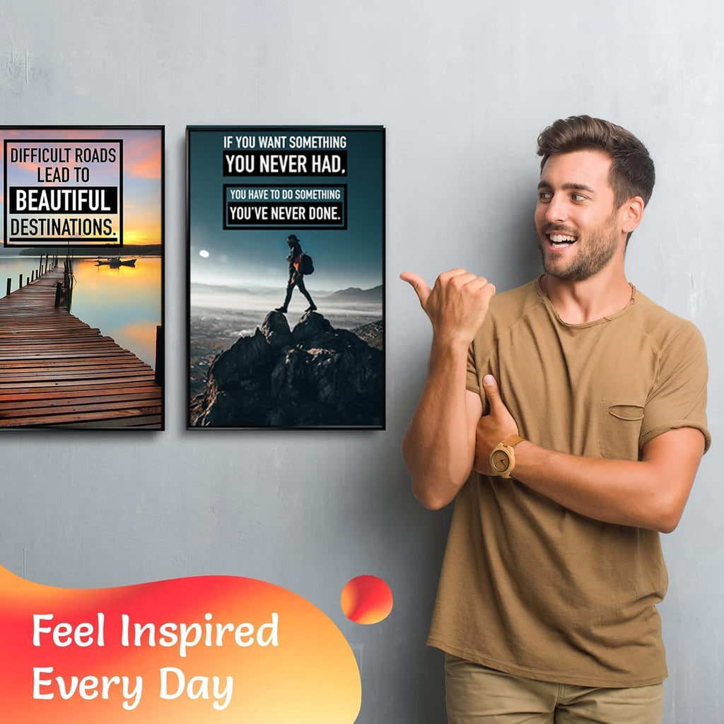 Throwbacktraits Canvas Motivational Wall Art - Set of 6 Inspirational Prints with Uplifting Phrases & Vibrant Images