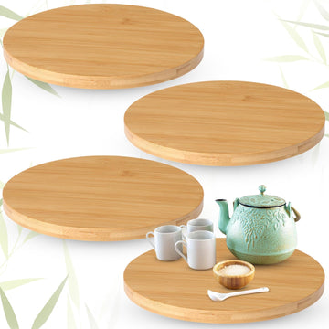 4 Pcs Bamboo Wooden Lazy Susan Organizer Turntable, 10 Inch