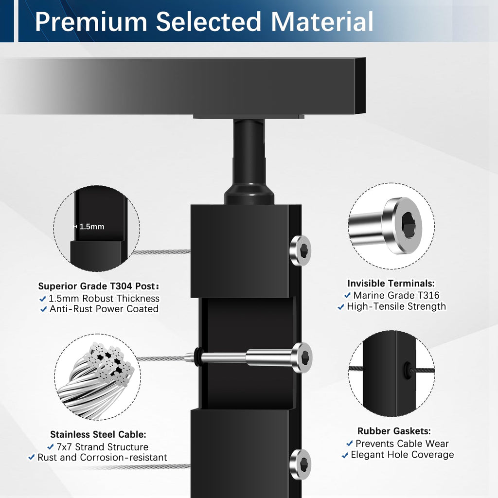 16-20FT Modular Cable Railing Kit 36", 5 Level Railing Post System
