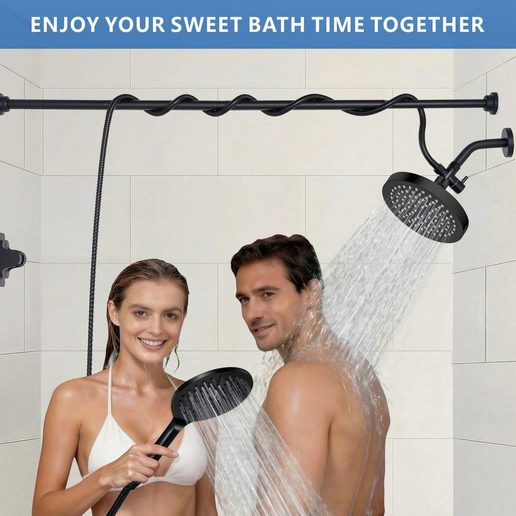 Dual Shower Head for Couples, 6" Fixed Rain Showerhead with 7.5" Large Handheld Shower Double Set, Renter-Friendly
