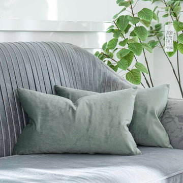 Eucalyptus Decorative Lumbar Velvet Throw Pillow Covers 16x24 inch Set of 2 with Zipper Luxury Soft Solid Rectangle