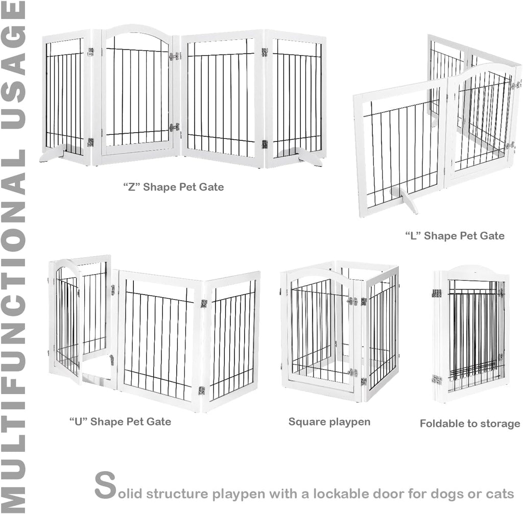 Pet Gate-Freestanding Dog Gate Indoor with Door, 96" Wide, 30" Tall