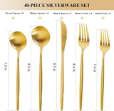 Gold Silverware Set for 8, 40 Pieces Stainless Steel Flatware Set, Matte Golden Cutlery Tableware Set