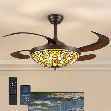 48" Tiffany Ceiling Fans with Lights Tiffany Vintage Fandelier Vintage Chandelier Fan Stained Glass Ceiling Fan