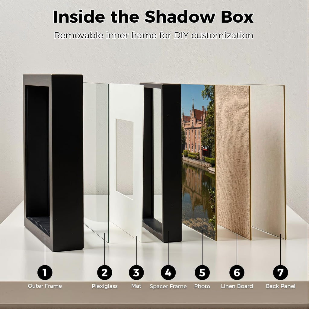 11x14 Shadow Box Picture Frame, 4-Pack Linen Back, with Mat, Black