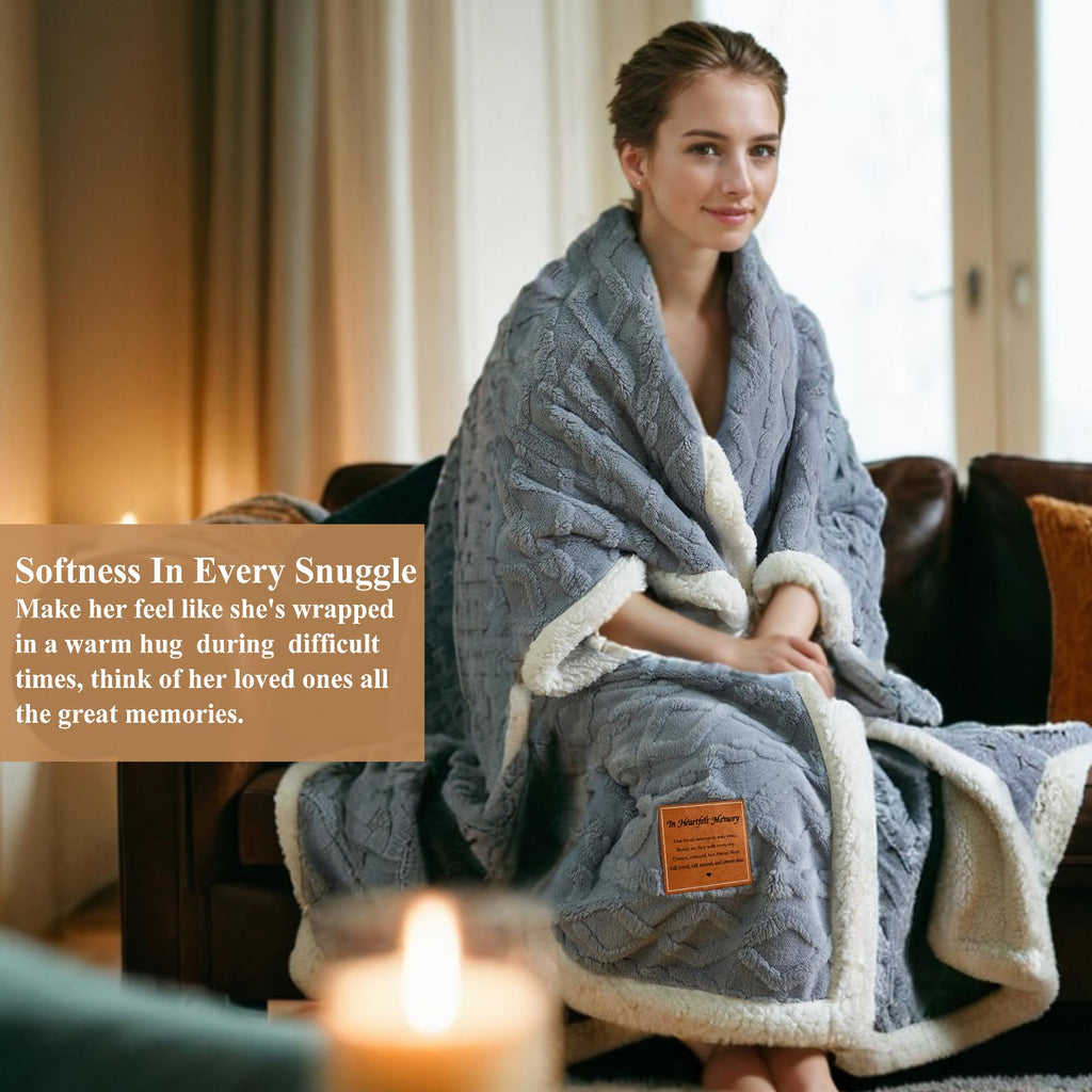 In Heartfelt Memory Blue Memorial Sympathy Blanket, Super Soft Throw for Grief, Unique Bereavement Gift for Loss of