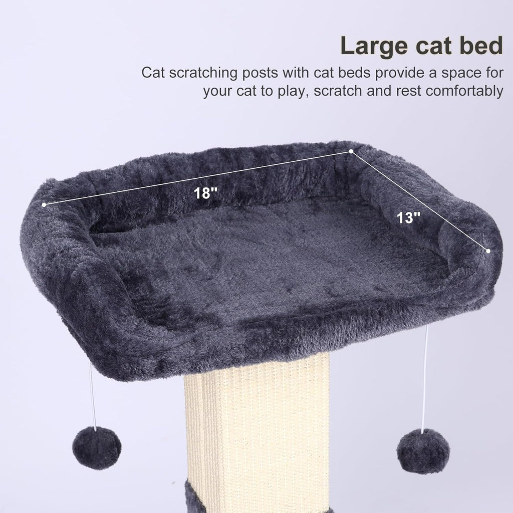 Cat Scratching Post for Indoor Cats, Sisal Cat Scratcher with Large Plush Perch, Vertical Posts with Elevated Bed