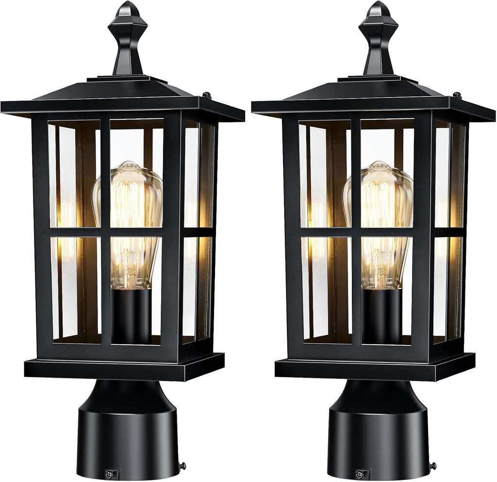 Outdoor Post Lights 2-Pack, Anti-Rust Waterproof Black Pillar Light Fixtures