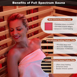 MEISSALIVVE Full Spectrum Infrared Sauna，1-2 Person Home Sauna，Wooden Canadian Hemlock Indoor Spa Sauna with Resonance