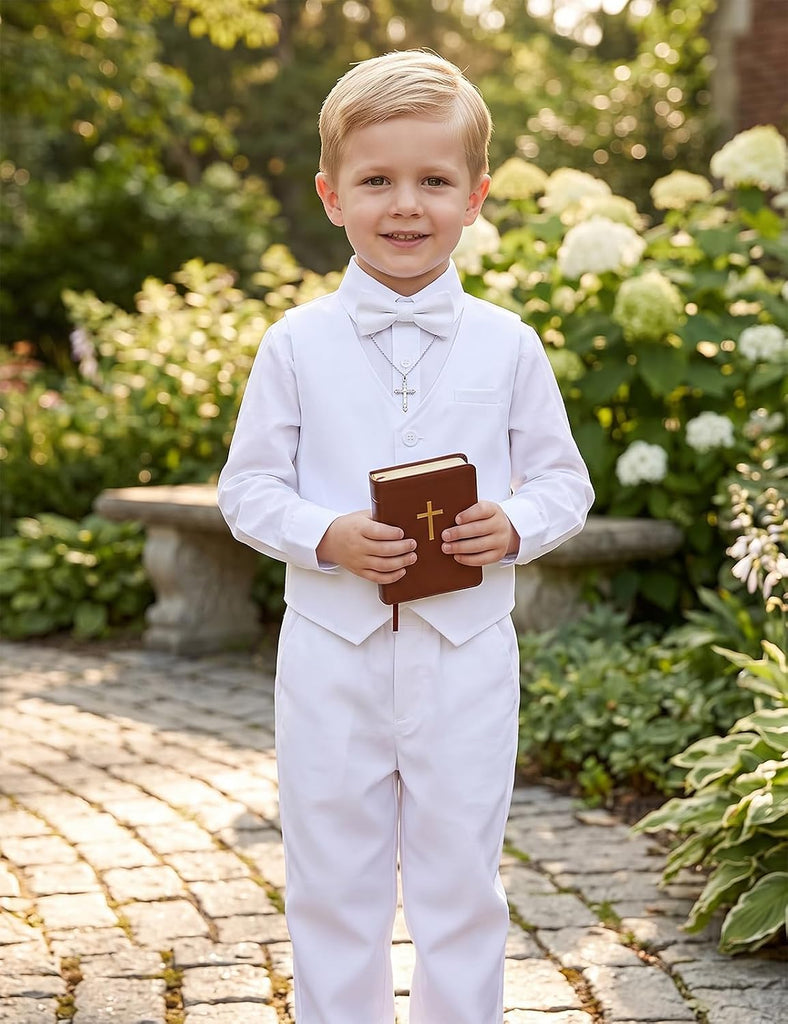 Toddler Boy Formal Suit 4pcs Vest, Shirt, Pants, Bow Tie