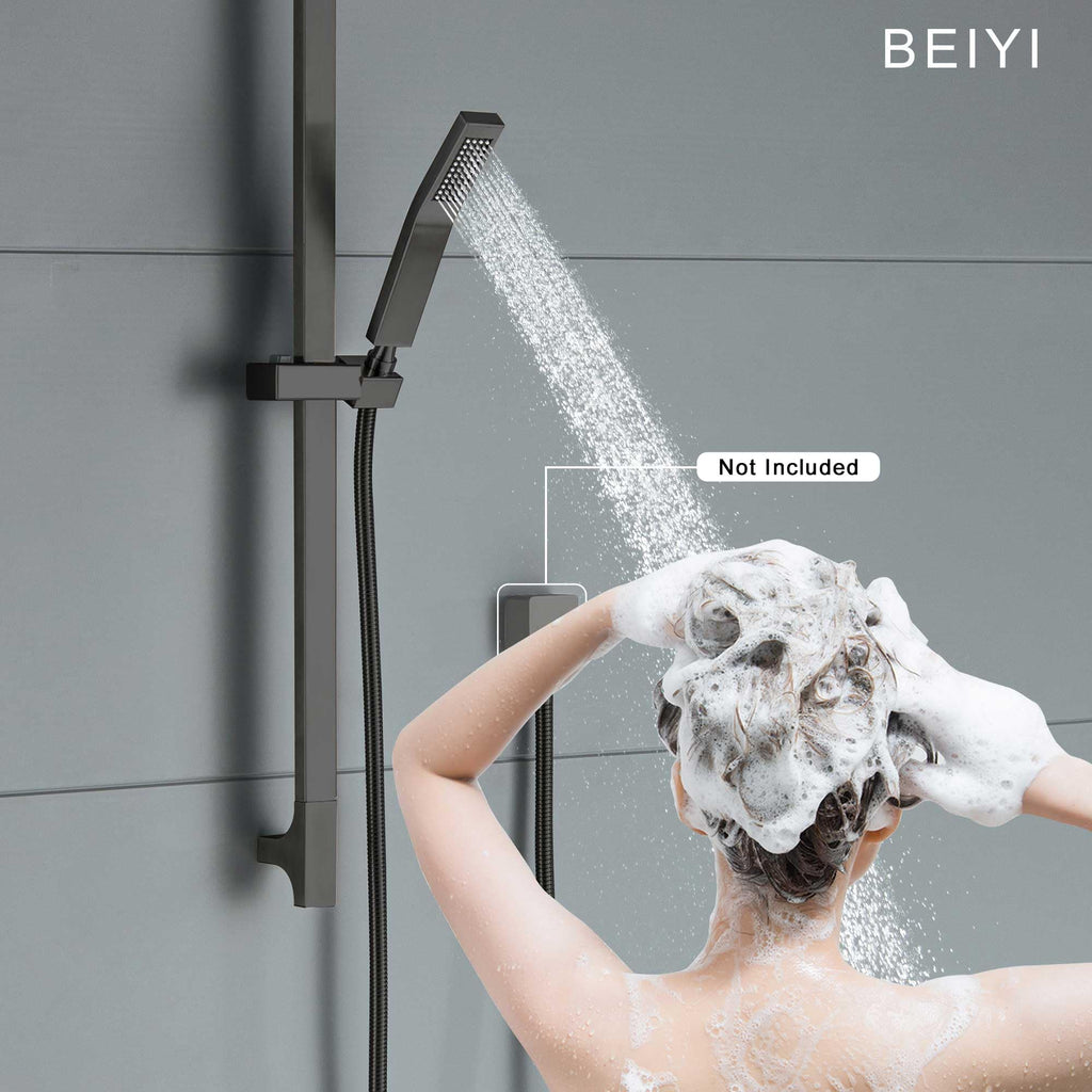 Matte Black Handheld Shower with Slide Bar Square Handheld Shower Head with Hose High-Pressure Shower Head with 29"