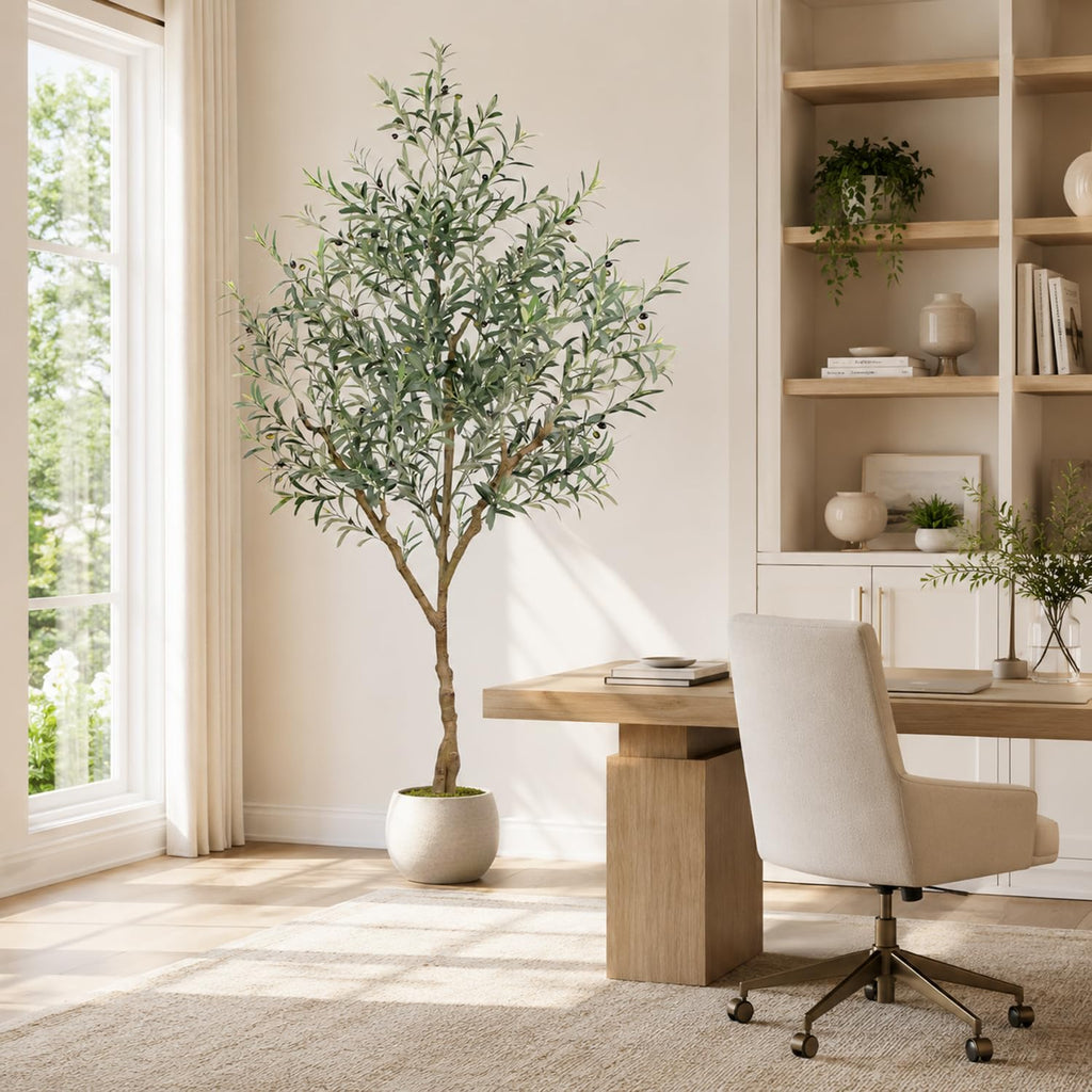 Olive Trees Artificial Indoor, 7FT Tall Faux Olive Tree with Lush Leaves and Lifelike Fruits, Artificial Plants in