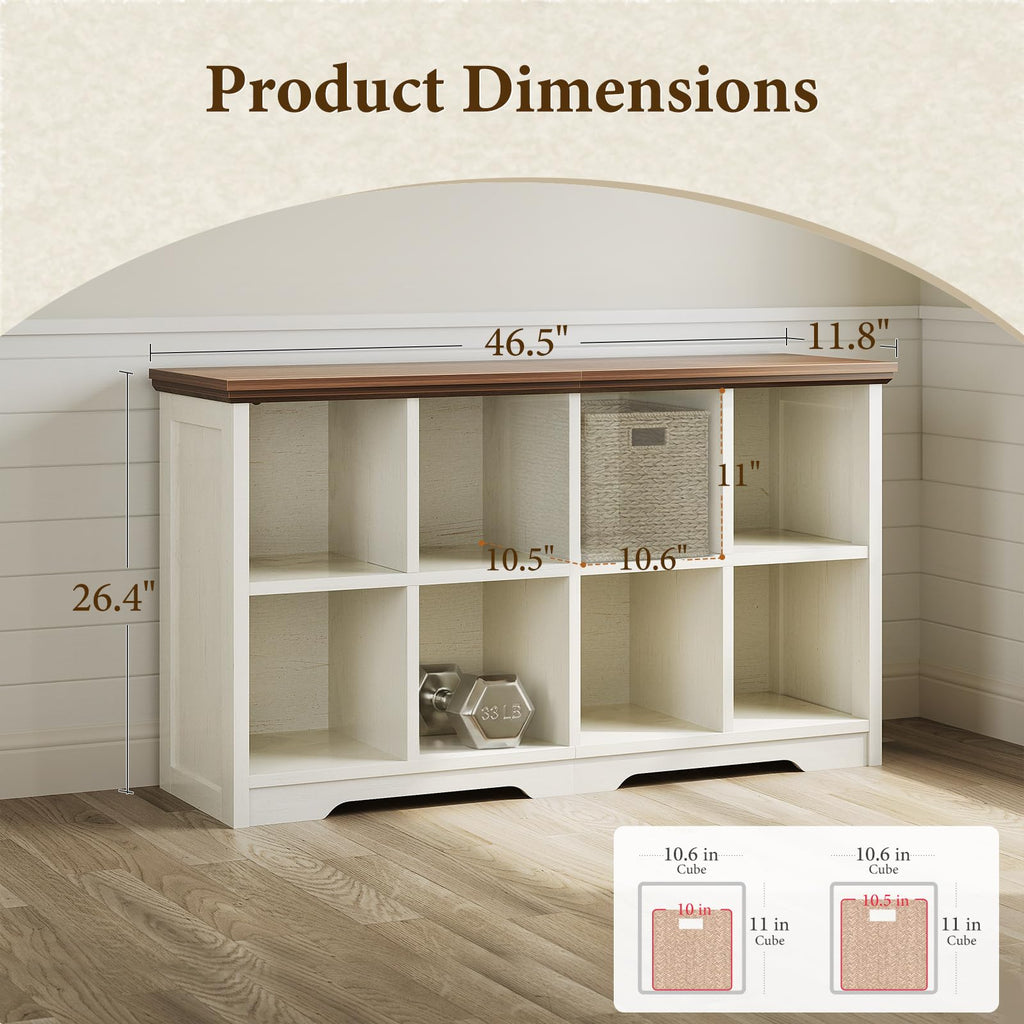 8 Cube Organizer Bookcase, Cube Shelf with Storage, Walnut + White
