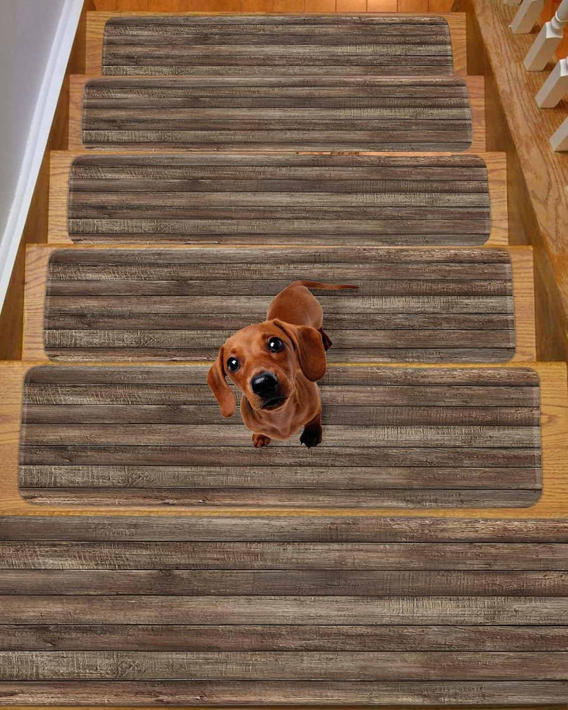 Brown Wood Grain Stair Treads Realistic Wooden Board Texture Farmhouses Indoor Non Slip Peel and Stick Stair Treads