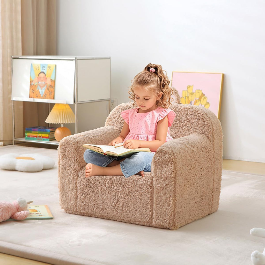 Kids Chair Comfy, Portable Children Armchair for Reading Playing, Khaki