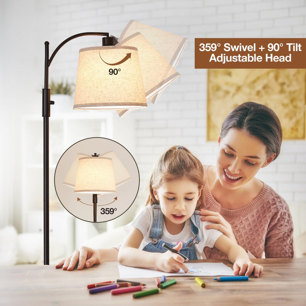 Black Floor Lamp with Table, Dimmable Standing Lamp, Living Room