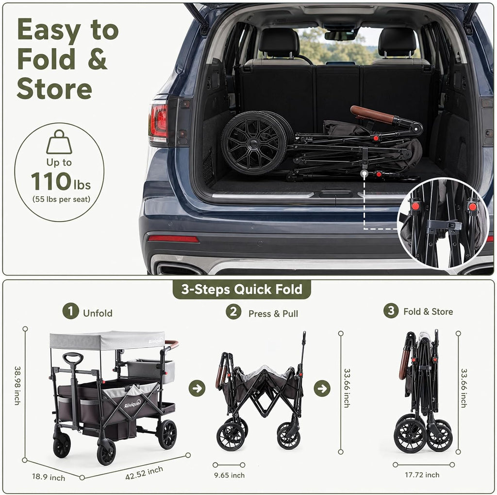 Wagon Stroller for 2 Kids, Premium Stroller Wagon for Kids with Extendable