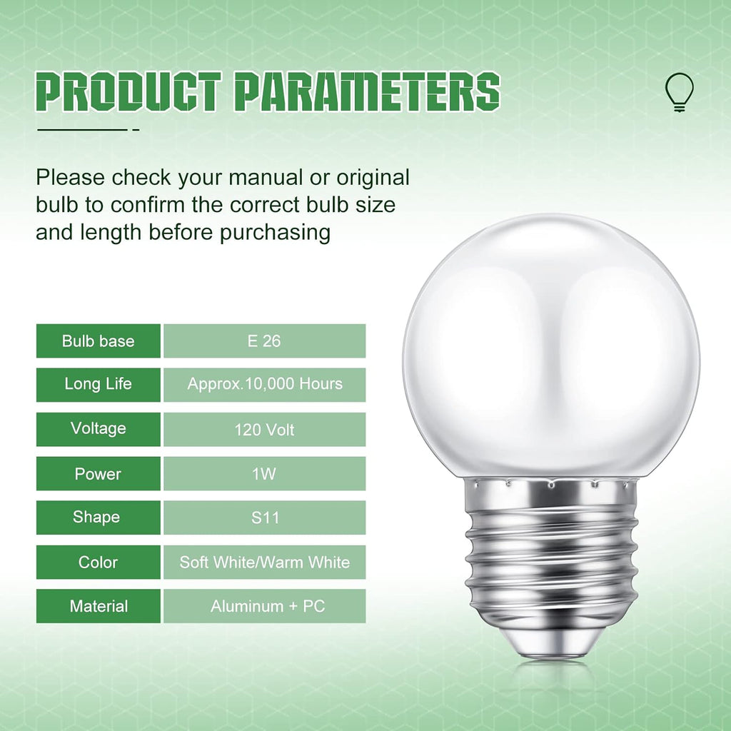 8 Pcs LED Night Light Bulbs 1W E26 Base G45 2700K Warm White