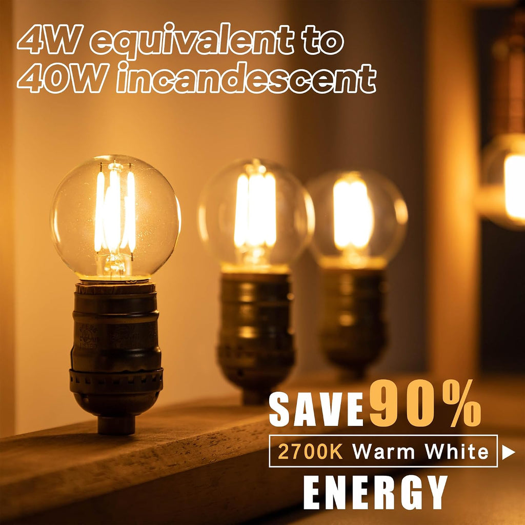 Dimmable E26 LED Light Bulbs 40 Watt,G16.5 4 Watt Small Edison Globe Bulb,2700k Warm White Filament Vintage Light