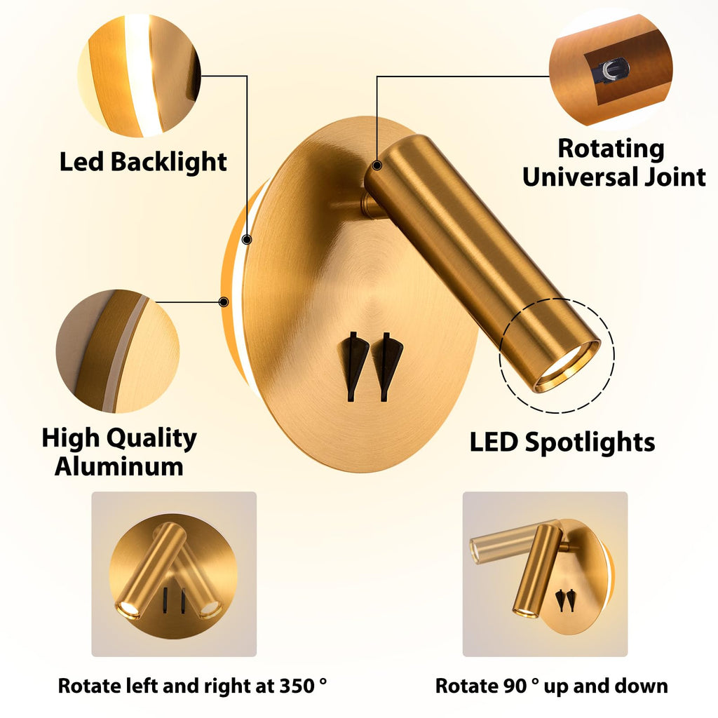 Wall Mount Reading Light, Backlight Night Wall Lamp, Hardwired Sconce with Switch, LED Wall Lighting Bedside Lamps